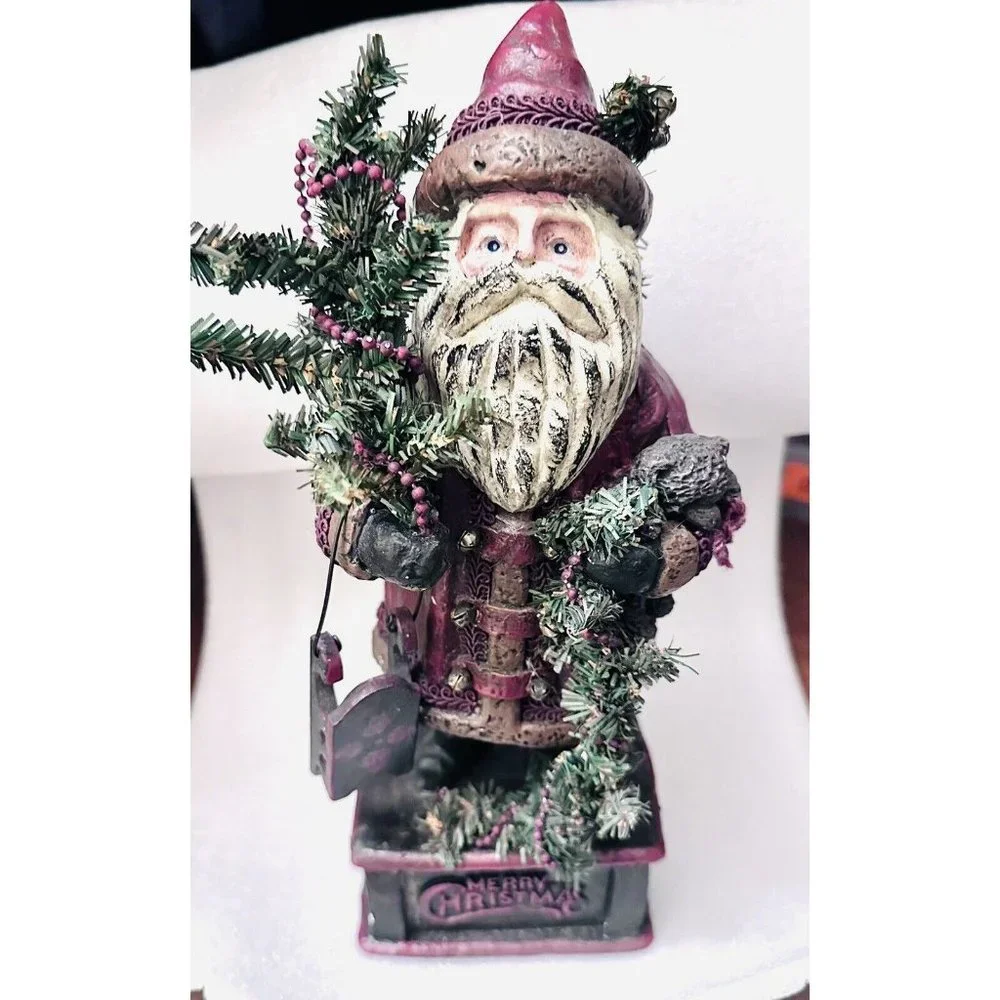 Santa Figurine by Deborah Graham 11.5 inch tall Santa, Sleigh, Tree and Teddy